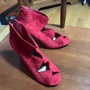 Impo Red Velvet Open-Toe Cutout Heels